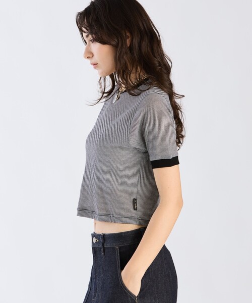 To b. by agnes b.(トゥービーバイアニエスベー)の「シアー コットン 半袖 リンガーTシャツ(Tシャツ/カットソー・レディース・ブラック×ホワイト・40/38)」の4枚目の写真