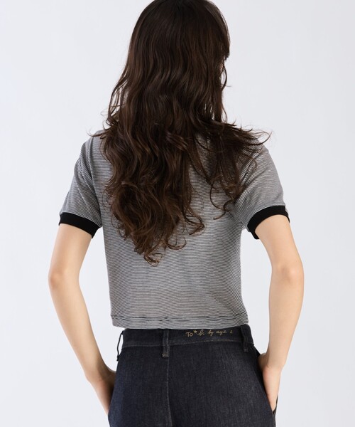 To b. by agnes b.(トゥービーバイアニエスベー)の「シアー コットン 半袖 リンガーTシャツ(Tシャツ/カットソー・レディース・ブラック×ホワイト・40/38)」の5枚目の写真