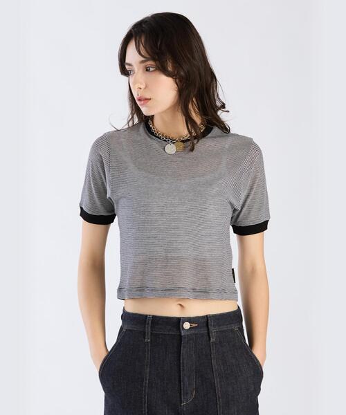 To b. by agnes b.(トゥービーバイアニエスベー)の「シアー コットン 半袖 リンガーTシャツ(Tシャツ/カットソー・レディース・ブラック×ホワイト・40/38)」の1枚目の写真