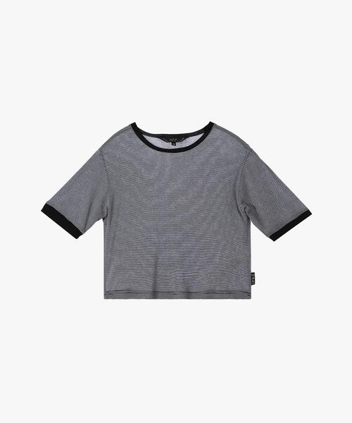 To b. by agnes b.(トゥービーバイアニエスベー)の「シアー コットン 半袖 リンガーTシャツ(Tシャツ/カットソー・レディース・ブラック×ホワイト・40/38)」の2枚目の写真