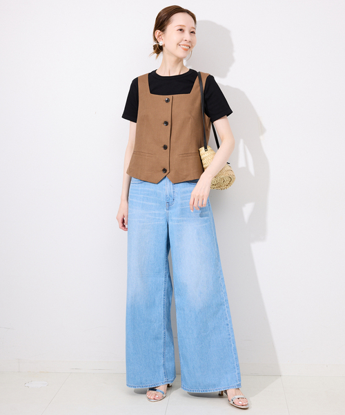 SLOBE IENA(スローブイエナ)の「リネン混スクエアジレ(ベスト・レディース・キャメル/ブラック・FREE)」の10枚目の写真