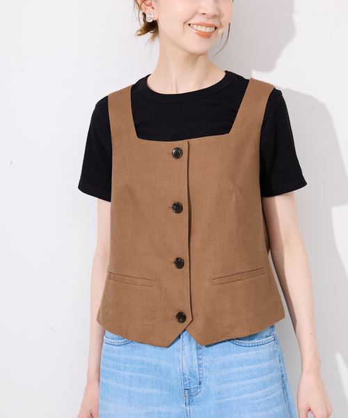 SLOBE IENA(スローブイエナ)の「リネン混スクエアジレ(ベスト・レディース・キャメル/ブラック・FREE)」の12枚目の写真