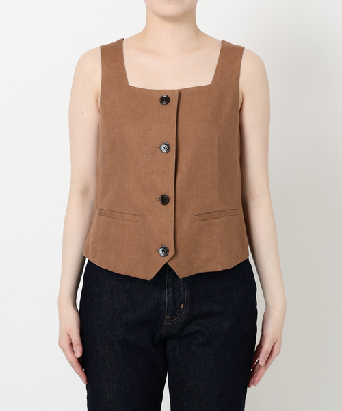 SLOBE IENA(スローブイエナ)の「リネン混スクエアジレ(ベスト・レディース・キャメル/ブラック・FREE)」の15枚目の写真
