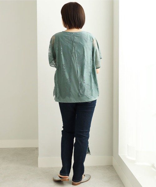 BELLUNA PLUS（ベルーナ）の「ラッセルレースバックシャンプルオーバー（Tシャツ/カットソー・レディース・セージグリーン・MEDIUM/LARGE）」の5枚目の写真