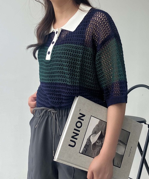 AS KNOW AS plus（アズノゥアズプラス）の「●メッシュ 半袖ラガーシャツ（ポロシャツ・レディース・レッド系/ネイビー系/オレンジ系・FREE）」の7枚目の写真