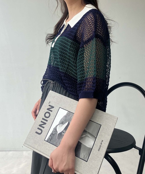 AS KNOW AS plus（アズノゥアズプラス）の「●メッシュ 半袖ラガーシャツ（ポロシャツ・レディース・レッド系/ネイビー系/オレンジ系・FREE）」の8枚目の写真