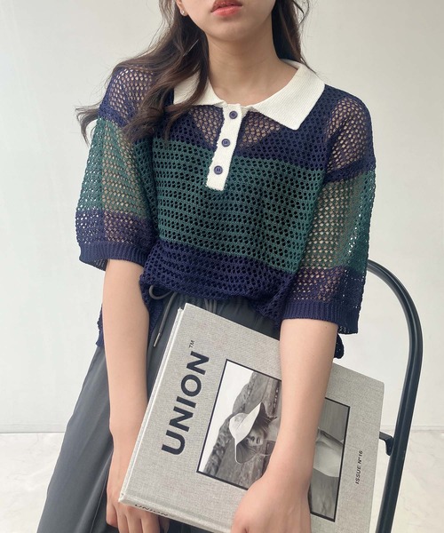 AS KNOW AS plus（アズノゥアズプラス）の「●メッシュ 半袖ラガーシャツ（ポロシャツ・レディース・レッド系/ネイビー系/オレンジ系・FREE）」の6枚目の写真