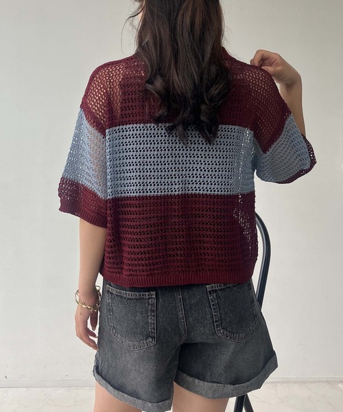 AS KNOW AS plus（アズノゥアズプラス）の「●メッシュ 半袖ラガーシャツ（ポロシャツ・レディース・レッド系/ネイビー系/オレンジ系・FREE）」の14枚目の写真