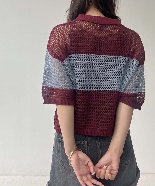 AS KNOW AS plus（アズノゥアズプラス）の「●メッシュ 半袖ラガーシャツ（ポロシャツ・レディース・レッド系/ネイビー系/オレンジ系・FREE）」の15枚目の写真