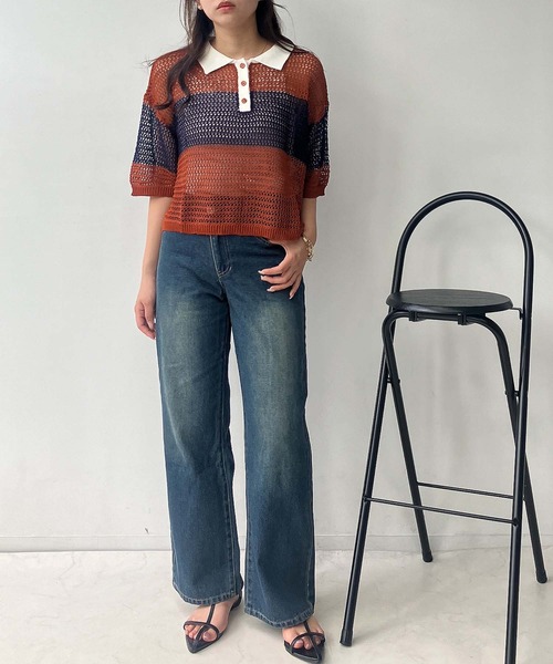 AS KNOW AS plus（アズノゥアズプラス）の「●メッシュ 半袖ラガーシャツ（ポロシャツ・レディース・レッド系/ネイビー系/オレンジ系・FREE）」の22枚目の写真