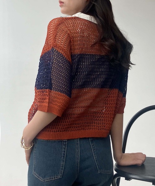 AS KNOW AS plus（アズノゥアズプラス）の「●メッシュ 半袖ラガーシャツ（ポロシャツ・レディース・レッド系/ネイビー系/オレンジ系・FREE）」の20枚目の写真