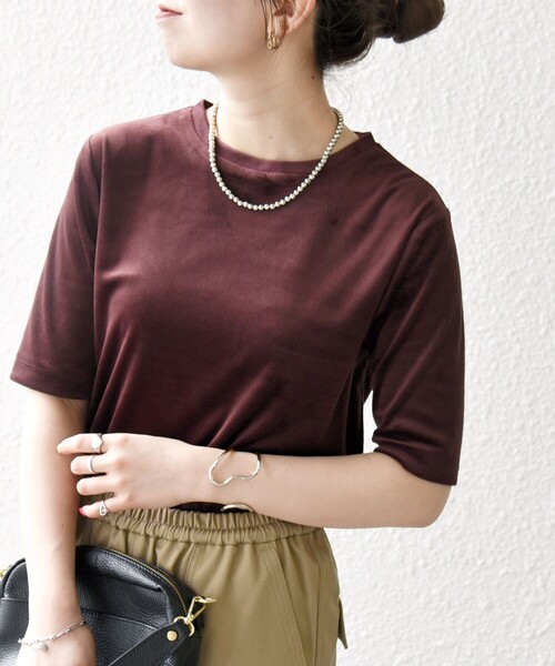 SHIPS any:〈洗濯機可能〉ポリエステル ベロア ハーフスリーブ