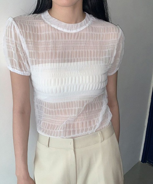ReRe(リリ)の「シアー格子メッシュトップス(Tシャツ/カットソー・レディース・ホワイト/ブルー/ベージュ/ブラック・FREE)」の7枚目の写真