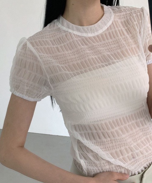 ReRe(リリ)の「シアー格子メッシュトップス(Tシャツ/カットソー・レディース・ホワイト/ブルー/ベージュ/ブラック・FREE)」の8枚目の写真