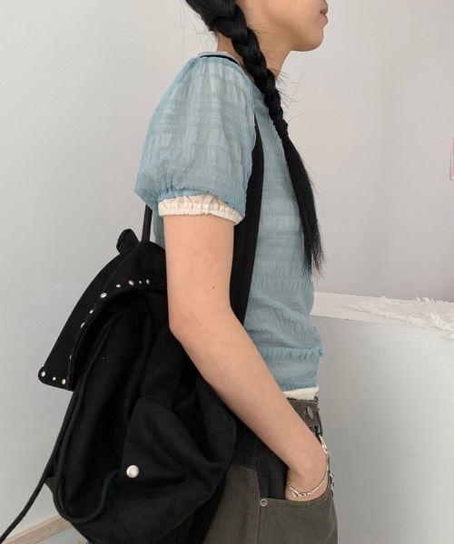 ReRe(リリ)の「シアー格子メッシュトップス(Tシャツ/カットソー・レディース・ホワイト/ブルー/ベージュ/ブラック・FREE)」の15枚目の写真