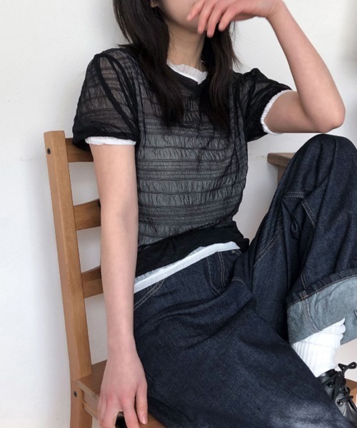 ReRe(リリ)の「シアー格子メッシュトップス(Tシャツ/カットソー・レディース・ホワイト/ブルー/ベージュ/ブラック・FREE)」の18枚目の写真