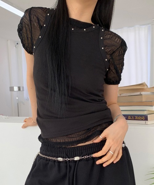 ReRe(リリ)の「シアー格子メッシュトップス(Tシャツ/カットソー・レディース・ホワイト/ブルー/ベージュ/ブラック・FREE)」の19枚目の写真