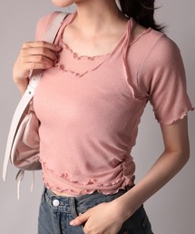 メロウホルターネックレイヤード風リブTシャツ