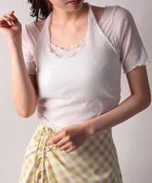 メロウホルターネックレイヤード風リブTシャツ