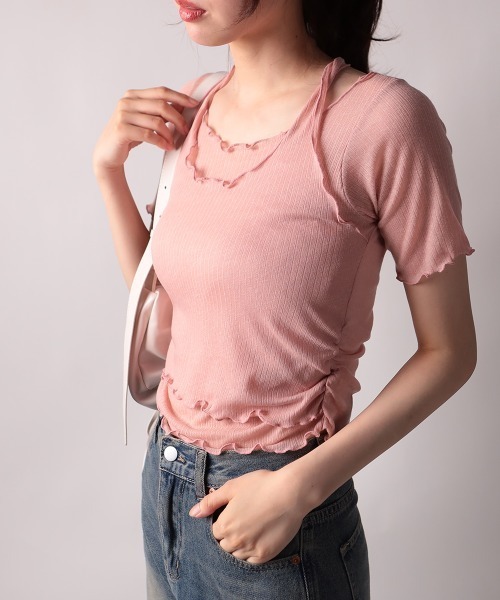 NANAHACHI（ナナハチ）の「メロウホルターネックレイヤード風リブTシャツ（Tシャツ/カットソー・レディース・アイボリー/クリーム/ピンク/ブラック・FREE）」の22枚目の写真