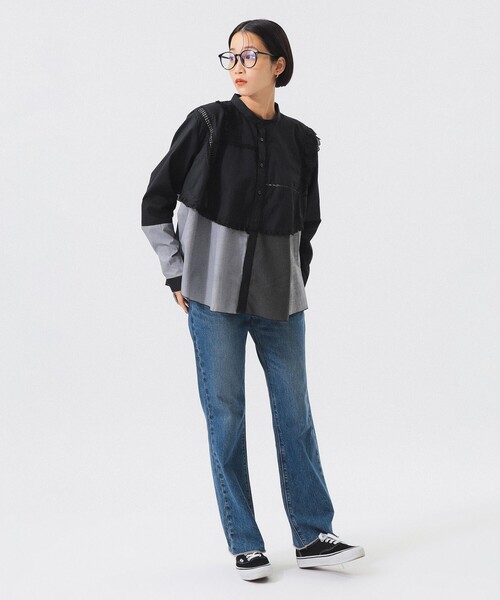 TORI-TO(トリト)の「【別注】TORI-TO / レイヤード シャツ(シャツ/ブラウス・レディース・ネイビー/ブラック・ONE SIZE)」の3枚目の写真