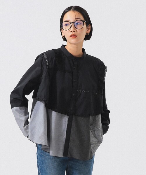 TORI-TO(トリト)の「【別注】TORI-TO / レイヤード シャツ(シャツ/ブラウス・レディース・ネイビー/ブラック・ONE SIZE)」の6枚目の写真