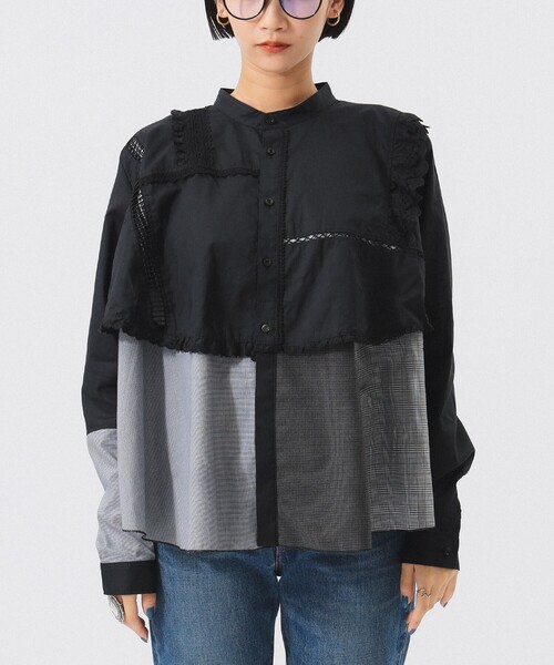 TORI-TO(トリト)の「【別注】TORI-TO / レイヤード シャツ(シャツ/ブラウス・レディース・ネイビー/ブラック・ONE SIZE)」の7枚目の写真