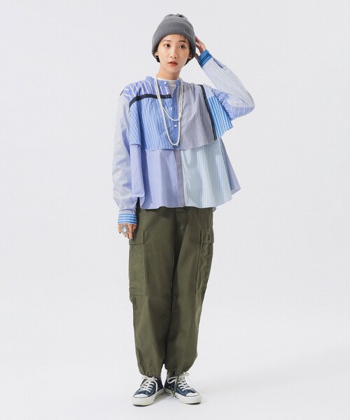 TORI-TO(トリト)の「【別注】TORI-TO / レイヤード シャツ(シャツ/ブラウス・レディース・ネイビー/ブラック・ONE SIZE)」の10枚目の写真