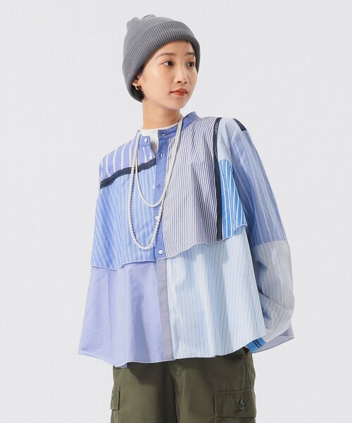 TORI-TO(トリト)の「【別注】TORI-TO / レイヤード シャツ(シャツ/ブラウス・レディース・ネイビー/ブラック・ONE SIZE)」の13枚目の写真