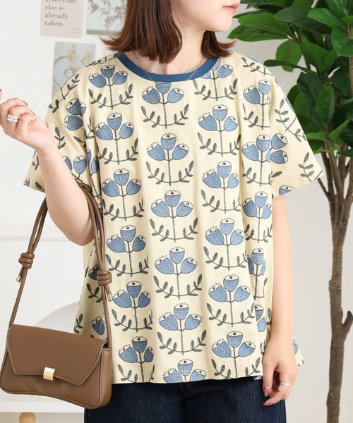 Emago(イマゴ)の「EMAGO 大柄花刺繍ドルマンT(Tシャツ/カットソー・レディース・ネイビー/ブラック/アイボリー・FREE)」の17枚目の写真