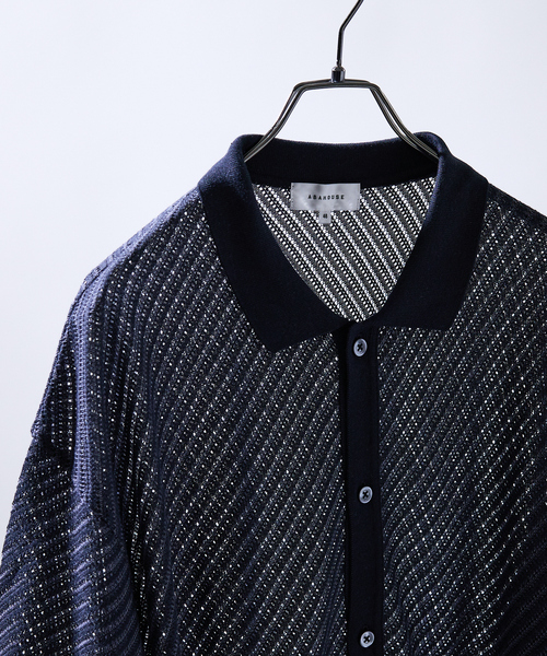 ABAHOUSE（アバハウス）の「【透かし編み】バイアス メッシュニットポロ / ニットシャツ（シャツ/ブラウス・メンズ・ブラック/イエロー/グリーン系その他・46/48）」の2枚目の写真