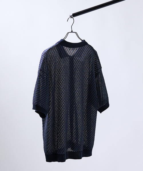 ABAHOUSE（アバハウス）の「【透かし編み】バイアス メッシュニットポロ / ニットシャツ（シャツ/ブラウス・メンズ・ブラック/イエロー/グリーン系その他・46/48）」の8枚目の写真