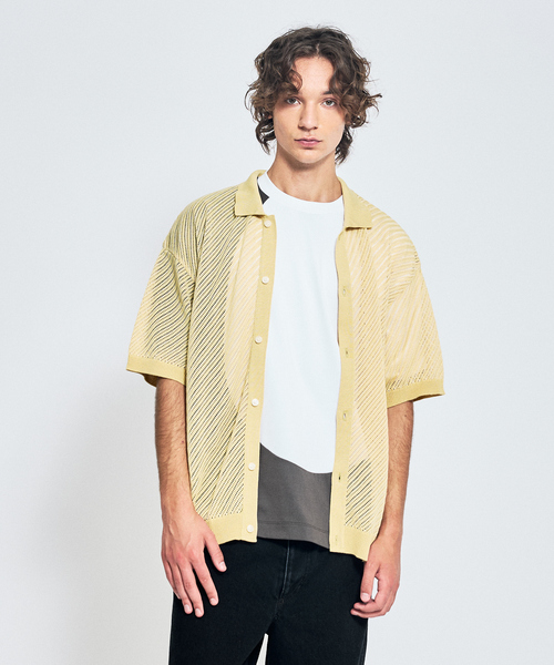 ABAHOUSE（アバハウス）の「【透かし編み】バイアス メッシュニットポロ / ニットシャツ（シャツ/ブラウス・メンズ・ブラック/イエロー/グリーン系その他・46/48）」の16枚目の写真