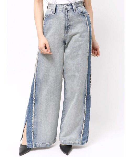 GYDA(ジェイダ)の「ハイウエストside slit GYDAワイドデニムパンツ(デニムパンツ・レディース・ブルー/ライトブルー・SMALL/MEDIUM)」の5枚目の写真