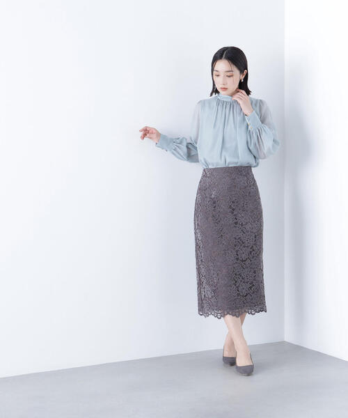 NATURAL BEAUTY BASIC(ナチュラルビューティーベーシック)の「◇ハイネックボリュームシアーブラウス(シャツ/ブラウス・レディース・オフホワイト/ライトグリーン/ダークブラウン/ベージュ・MEDIUM/SMALL)」の5枚目の写真