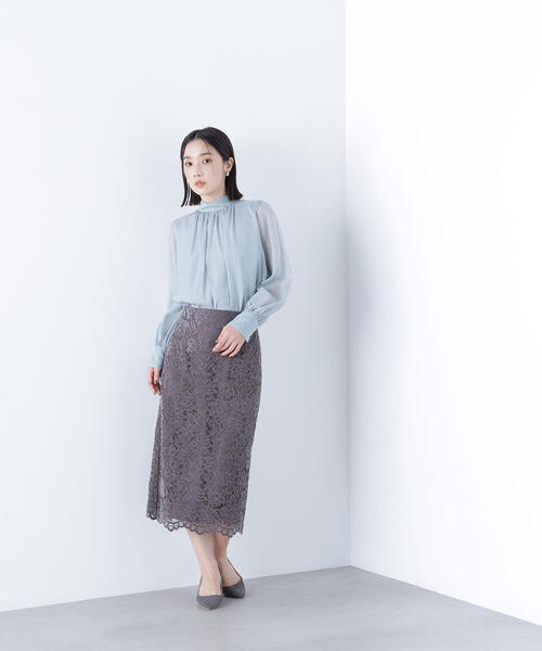 NATURAL BEAUTY BASIC(ナチュラルビューティーベーシック)の「◇ハイネックボリュームシアーブラウス(シャツ/ブラウス・レディース・オフホワイト/ライトグリーン/ダークブラウン/ベージュ・MEDIUM/SMALL)」の7枚目の写真