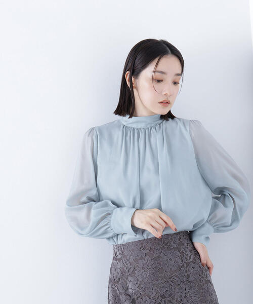 NATURAL BEAUTY BASIC(ナチュラルビューティーベーシック)の「◇ハイネックボリュームシアーブラウス(シャツ/ブラウス・レディース・オフホワイト/ライトグリーン/ダークブラウン/ベージュ・MEDIUM/SMALL)」の10枚目の写真