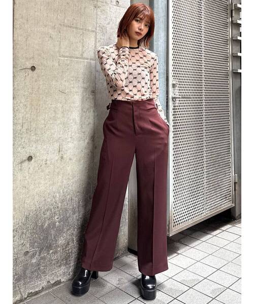 MURUA（ムルーア）の「【セットアップ対応】サイドベルトパンツ（スラックス・レディース・グレー/ボルドー/ブラウン・1/2）」の6枚目の写真