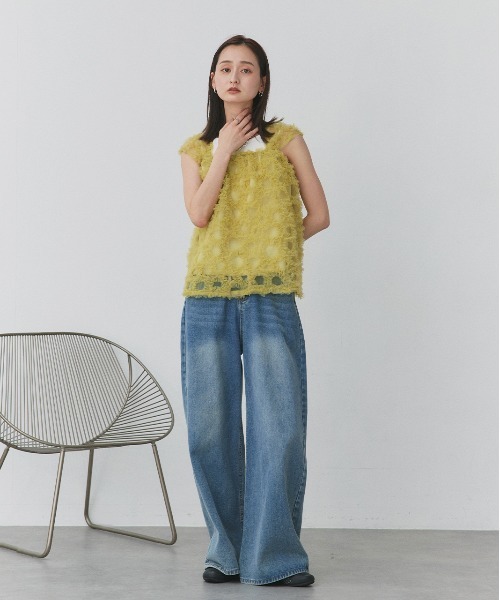 ad thie(アドティエ)の「フラワーモチーフ ノースリーブ チュールトップス(シャツ/ブラウス・レディース・ライトグリーン/オフホワイト/ピンクベージュ・FREE)」の16枚目の写真