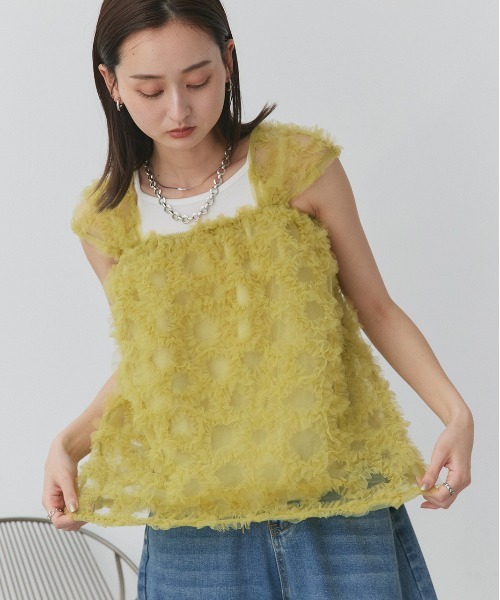 ad thie(アドティエ)の「フラワーモチーフ ノースリーブ チュールトップス(シャツ/ブラウス・レディース・ライトグリーン/オフホワイト/ピンクベージュ・FREE)」の21枚目の写真