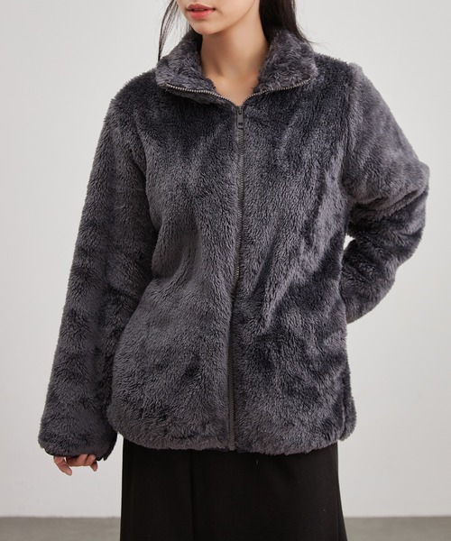 スタンドカラー フルジップ ボア フリース ジャケット（Tシャツ
