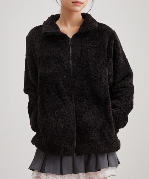 セール】スタンドカラー フルジップ ボア フリース ジャケット（T