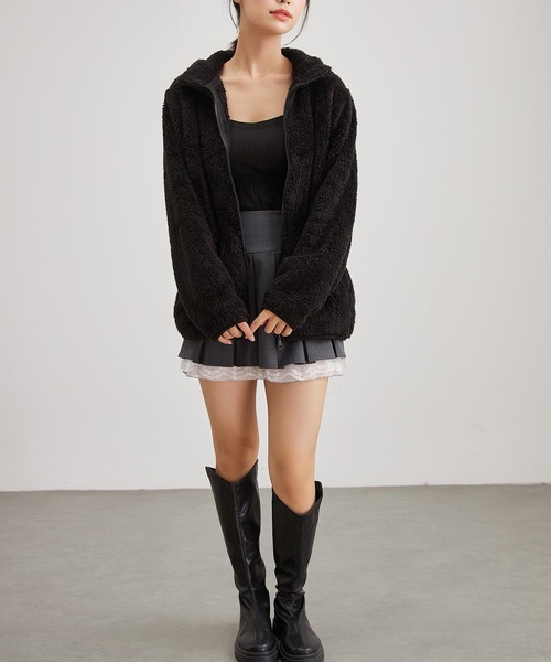 セール】スタンドカラー フルジップ ボア フリース ジャケット（T