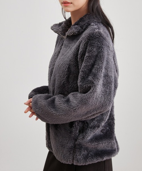 セール】スタンドカラー フルジップ ボア フリース ジャケット（T