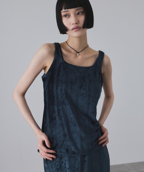 MILLER（ミラー）の「【Miller for ADAM ET ROPE'】別注 スクエアタンク（カップ付き）（タンクトップ・レディース・ネイビー/グリーン・FREE）」の2枚目の写真