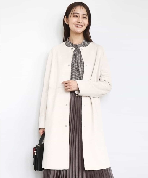 フェイクスウェードノーカラーコート/洗える（ノーカラーコート）｜MK