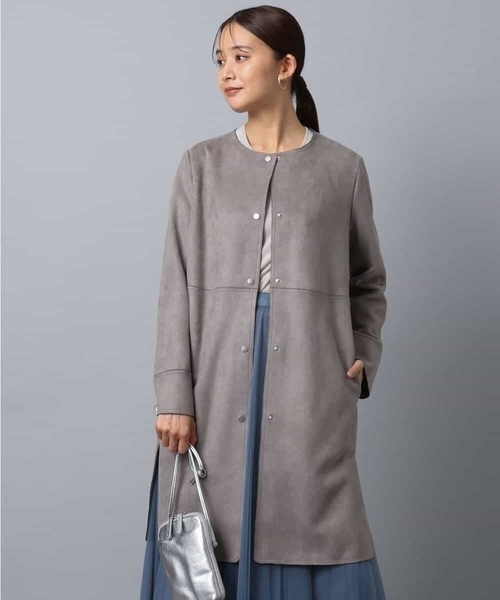 フェイクスウェードノーカラーコート/洗える（ノーカラーコート）｜MK