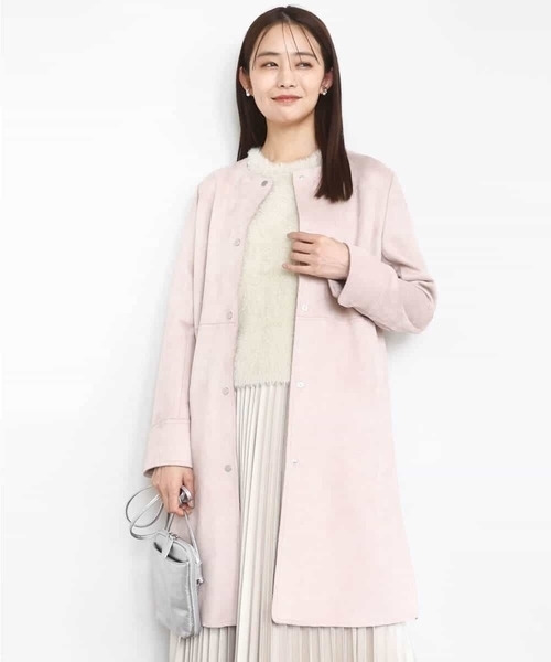フェイクスウェードノーカラーコート/洗える（ノーカラーコート）｜MK