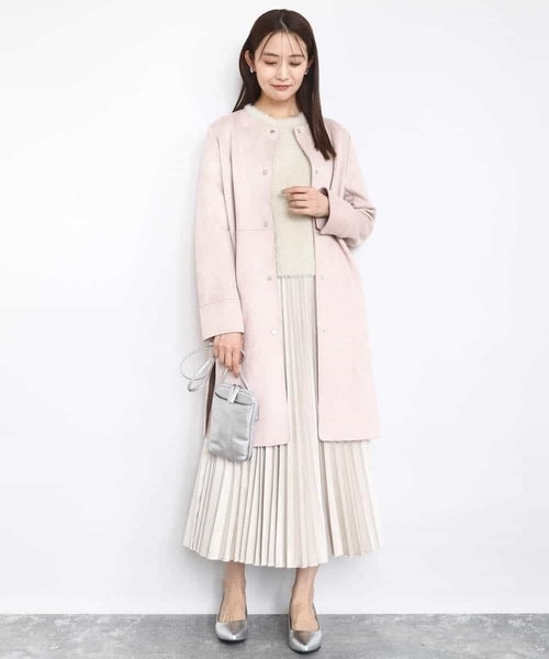 フェイクスウェードノーカラーコート/洗える（ノーカラーコート）｜MK