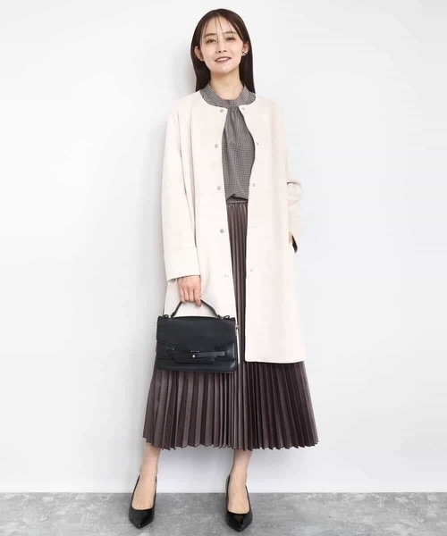 フェイクスウェードノーカラーコート/洗える（ノーカラーコート）｜MK